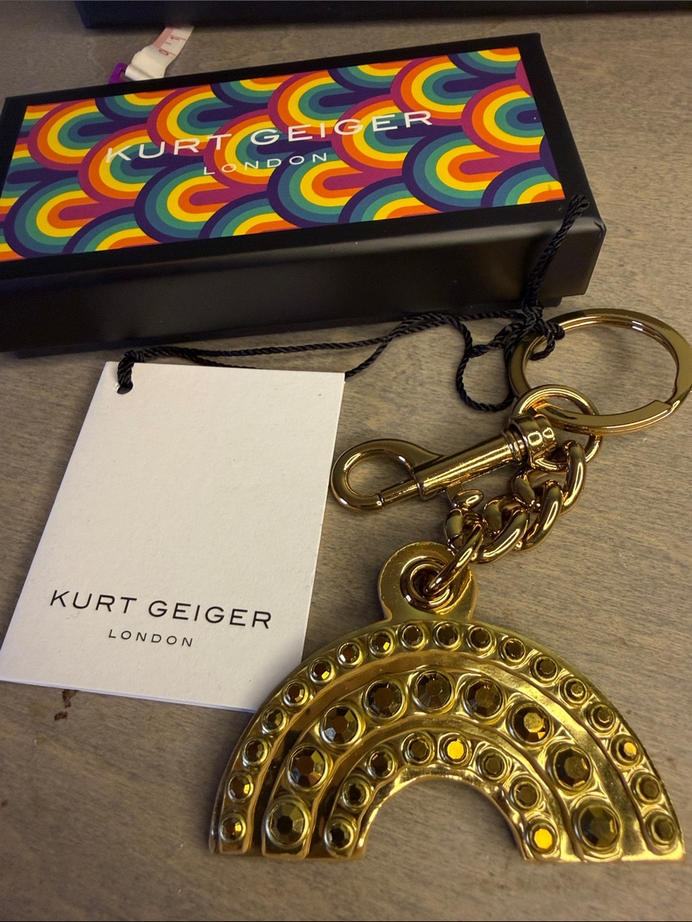 Kurt Geiger Gold Rainbow Charm Key & Card Holder Accessory